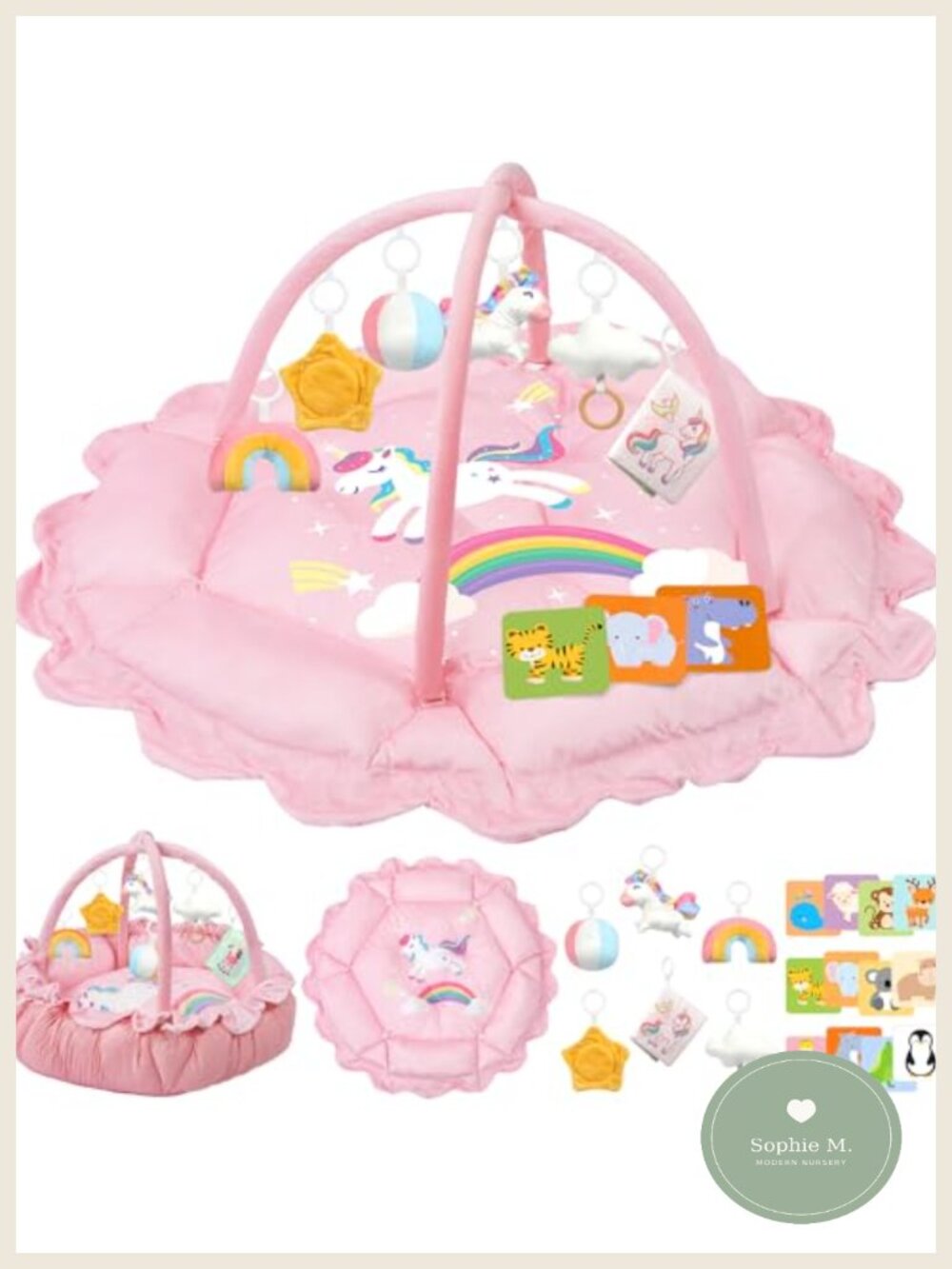5-in-1 Baby Gym Play Mat Plush Tummy Time Activity Gym with Hanging Toys